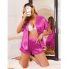 imageEkouaer Womens Satin Silk Pajamas Set 2 Piece Button Down Pjs Shorts Set Short Sleeve Sleepwear Lace Trim Loungewear SXXLRose Red