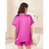 imageEkouaer Womens Satin Silk Pajamas Set 2 Piece Button Down Pjs Shorts Set Short Sleeve Sleepwear Lace Trim Loungewear SXXLRose Red