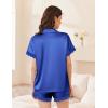 imageEkouaer Womens Satin Silk Pajamas Set 2 Piece Button Down Pjs Shorts Set Short Sleeve Sleepwear Lace Trim Loungewear SXXLSky Blue
