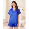 imageEkouaer Womens Satin Silk Pajamas Set 2 Piece Button Down Pjs Shorts Set Short Sleeve Sleepwear Lace Trim Loungewear SXXLSky Blue