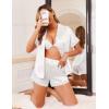 imageEkouaer Womens Satin Silk Pajamas Set 2 Piece Button Down Pjs Shorts Set Short Sleeve Sleepwear Lace Trim Loungewear SXXLWhite