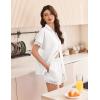 imageEkouaer Womens Satin Silk Pajamas Set 2 Piece Button Down Pjs Shorts Set Short Sleeve Sleepwear Lace Trim Loungewear SXXLWhite