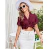 imageEkouaer Womens Satin Silk Pajamas Set 2 Piece Button Down Pjs Shorts Set Short Sleeve Sleepwear Lace Trim Loungewear SXXLWine Red