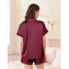imageEkouaer Womens Satin Silk Pajamas Set 2 Piece Button Down Pjs Shorts Set Short Sleeve Sleepwear Lace Trim Loungewear SXXLWine Red