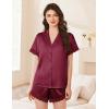 imageEkouaer Womens Satin Silk Pajamas Set 2 Piece Button Down Pjs Shorts Set Short Sleeve Sleepwear Lace Trim Loungewear SXXLWine Red