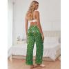 imageEkouaer Womens Silk Satin Pajama Pants Casual Comfy Sleep Pants Pocketed Elastic Waist Wide Leg Pj Bottoms with Lace TrimGreen Chirstmas Pattern