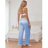 imageEkouaer Womens Silk Satin Pajama Pants Casual Comfy Sleep Pants Pocketed Elastic Waist Wide Leg Pj Bottoms with Lace TrimLight Blue