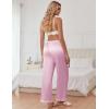 imageEkouaer Womens Silk Satin Pajama Pants Casual Comfy Sleep Pants Pocketed Elastic Waist Wide Leg Pj Bottoms with Lace TrimPink