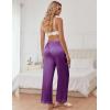imageEkouaer Womens Silk Satin Pajama Pants Casual Comfy Sleep Pants Pocketed Elastic Waist Wide Leg Pj Bottoms with Lace TrimPurple