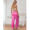 imageEkouaer Womens Silk Satin Pajama Pants Casual Comfy Sleep Pants Pocketed Elastic Waist Wide Leg Pj Bottoms with Lace TrimRose Leopard