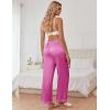 imageEkouaer Womens Silk Satin Pajama Pants Casual Comfy Sleep Pants Pocketed Elastic Waist Wide Leg Pj Bottoms with Lace TrimRose Red
