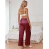 imageEkouaer Womens Silk Satin Pajama Pants Casual Comfy Sleep Pants Pocketed Elastic Waist Wide Leg Pj Bottoms with Lace TrimWine Red