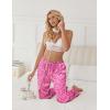 imageEkouaer Womens Silk Satin Pajama Pants Soft Comfy Loose Pj Pants Drawstring Elastic Waist Wide Leg Lounge Bottom with PocketsHot Pink Leopard
