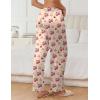 imageEkouaer Womens Silk Satin Pajama Pants Soft Comfy Loose Pj Pants Drawstring Elastic Waist Wide Leg Lounge Bottom with PocketsKhaki Cherry Teddy