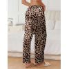 imageEkouaer Womens Silk Satin Pajama Pants Soft Comfy Loose Pj Pants Drawstring Elastic Waist Wide Leg Lounge Bottom with PocketsLeopard