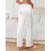 imageEkouaer Womens Silk Satin Pajama Pants Soft Comfy Loose Pj Pants Drawstring Elastic Waist Wide Leg Lounge Bottom with PocketsWhite