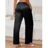 imageEkouaer Womens Silk Satin Wide Leg Pajama Sleep Pants Casual Loose Soft Lounge Pants Elastic Waist Pj Bottoms with PocketsBlack