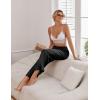 imageEkouaer Womens Silk Satin Wide Leg Pajama Sleep Pants Casual Loose Soft Lounge Pants Elastic Waist Pj Bottoms with PocketsBlack