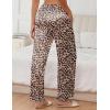 imageEkouaer Womens Silk Satin Wide Leg Pajama Sleep Pants Casual Loose Soft Lounge Pants Elastic Waist Pj Bottoms with PocketsLeopard Brown