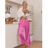imageEkouaer Womens Silk Satin Wide Leg Pajama Sleep Pants Casual Loose Soft Lounge Pants Elastic Waist Pj Bottoms with PocketsLeopard Hot Pink