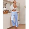 imageEkouaer Womens Silk Satin Wide Leg Pajama Sleep Pants Casual Loose Soft Lounge Pants Elastic Waist Pj Bottoms with PocketsLight Blue