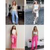 imageEkouaer Womens Silk Satin Wide Leg Pajama Sleep Pants Casual Loose Soft Lounge Pants Elastic Waist Pj Bottoms with PocketsLight Blue