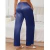 imageEkouaer Womens Silk Satin Wide Leg Pajama Sleep Pants Casual Loose Soft Lounge Pants Elastic Waist Pj Bottoms with PocketsNavy Blue
