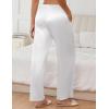 imageEkouaer Womens Silk Satin Wide Leg Pajama Sleep Pants Casual Loose Soft Lounge Pants Elastic Waist Pj Bottoms with PocketsWhite
