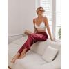 imageEkouaer Womens Silk Satin Wide Leg Pajama Sleep Pants Casual Loose Soft Lounge Pants Elastic Waist Pj Bottoms with PocketsWine Red