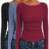 imageEkouaer 3 Pack Womens Long Sleeve Shirts Boat Neck Ribbed Thermal Undershirts Lightweight Basic Top XSXXLBlackWine RedBlue