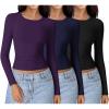 imageEkouaer Womens 3 Pack Long Sleeve Shirts Ruched Side Fitted Undershirts Round Neck Underscrubs Thermal Tops XSXXLBlackNavyPurple