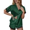 imageEkouaer Womens Satin Silk Pajamas Set 2 Piece Button Down Pjs Shorts Set Short Sleeve Sleepwear Lace Trim Loungewear SXXLBright Green