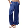 imageEkouaer Womens Silk Satin Pajama Pants Casual Comfy Sleep Pants Pocketed Elastic Waist Wide Leg Pj Bottoms with Lace TrimNavy Blue