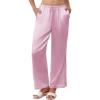 imageEkouaer Womens Silk Satin Pajama Pants Casual Comfy Sleep Pants Pocketed Elastic Waist Wide Leg Pj Bottoms with Lace TrimPink