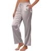 imageEkouaer Womens Silk Satin Pajama Pants Soft Comfy Loose Pj Pants Drawstring Elastic Waist Wide Leg Lounge Bottom with PocketsLight Gray