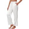 imageEkouaer Womens Silk Satin Pajama Pants Soft Comfy Loose Pj Pants Drawstring Elastic Waist Wide Leg Lounge Bottom with PocketsWhite