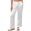 imageEkouaer Womens Silk Satin Wide Leg Pajama Sleep Pants Casual Loose Soft Lounge Pants Elastic Waist Pj Bottoms with PocketsWhite