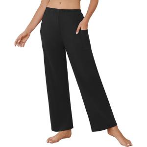 imageEkouaer Pajama Pants for Women Soft Comfy Pajama Sleep Bottoms Casual Stretch Wide Leg Lounge Pants with PocketsBlack