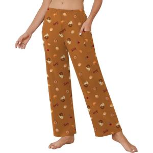 imageEkouaer Pajama Pants for Women Soft Comfy Pajama Sleep Bottoms Casual Stretch Wide Leg Lounge Pants with PocketsBrown Teddy