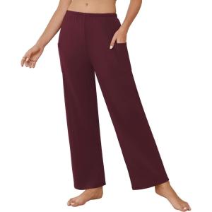 imageEkouaer Pajama Pants for Women Soft Comfy Pajama Sleep Bottoms Casual Stretch Wide Leg Lounge Pants with PocketsDark Red