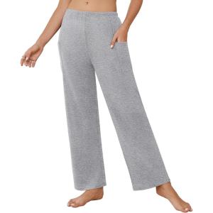imageEkouaer Pajama Pants for Women Soft Comfy Pajama Sleep Bottoms Casual Stretch Wide Leg Lounge Pants with PocketsLight Gray