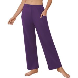 imageEkouaer Pajama Pants for Women Soft Comfy Pajama Sleep Bottoms Casual Stretch Wide Leg Lounge Pants with PocketsPurple