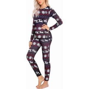 imageEkouaer Thermal Underwear for Women Long Johns Sets Base Layer Lightweight 2 Pieces Pajams SetBlack Deer