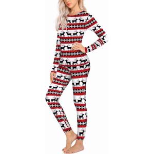 imageEkouaer Thermal Underwear for Women Long Johns Sets Base Layer Lightweight 2 Pieces Pajams SetDeer White