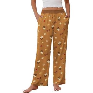 imageEkouaer Womens Pajama Pants Soft Comfy Pj Pants for Women Wide Leg Elastic Waist Sleep Bottom with PocketsBrown and Teddy