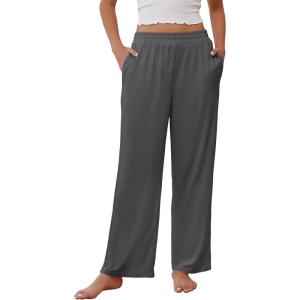imageEkouaer Womens Pajama Pants Soft Comfy Pj Pants for Women Wide Leg Elastic Waist Sleep Bottom with PocketsGrey