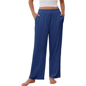 imageEkouaer Womens Pajama Pants Soft Comfy Pj Pants for Women Wide Leg Elastic Waist Sleep Bottom with PocketsNavy Blue