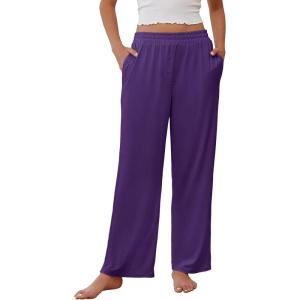 imageEkouaer Womens Pajama Pants Soft Comfy Pj Pants for Women Wide Leg Elastic Waist Sleep Bottom with PocketsPurple