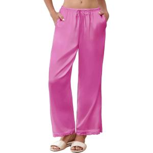 imageEkouaer Womens Silk Satin Pajama Pants Casual Comfy Sleep Pants Pocketed Elastic Waist Wide Leg Pj Bottoms with Lace TrimRose Red