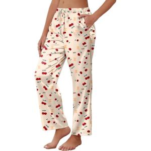 imageEkouaer Womens Silk Satin Pajama Pants Soft Comfy Loose Pj Pants Drawstring Elastic Waist Wide Leg Lounge Bottom with PocketsKhaki Teddy